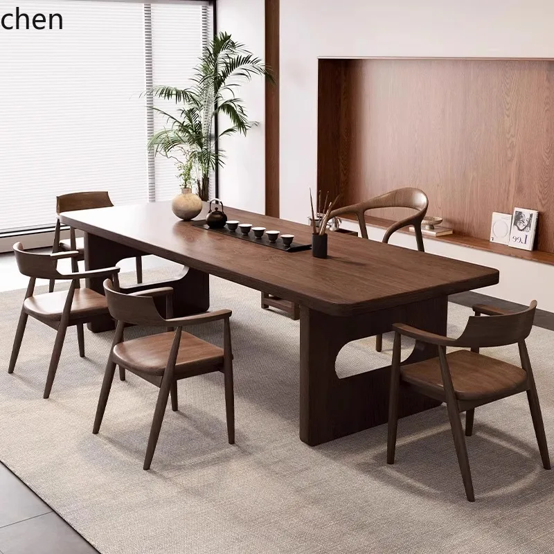 HT Solid Wood Tea Table and Chair Set Simple Modern Large Tea Table Coffee Table for Living Room Home Office Tea Brewing