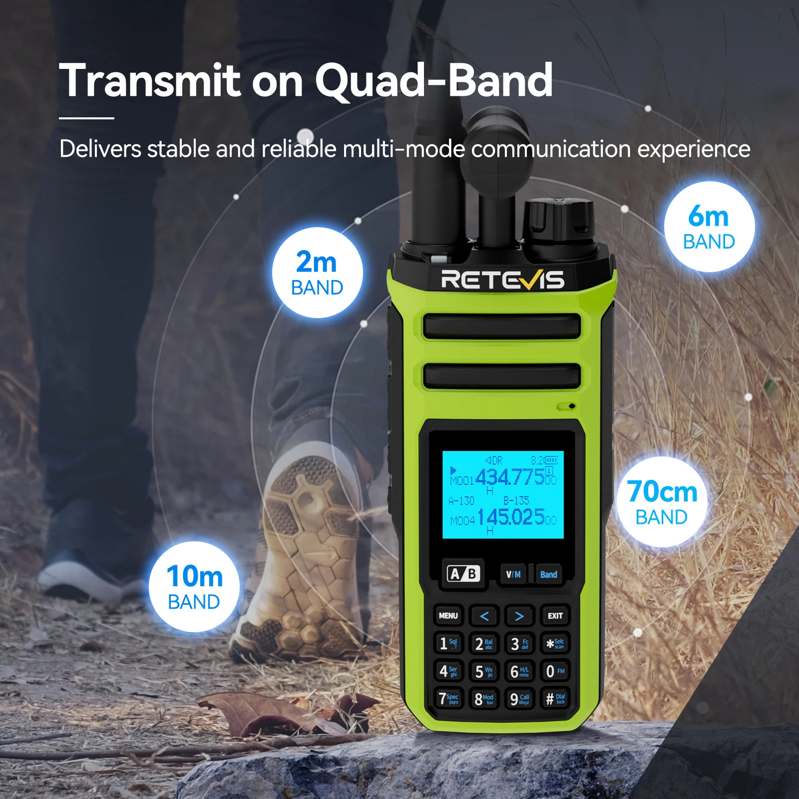 Retevis A3 Ham Quad Band Walkie Talkie UHF VHF Transmit HF Receive Support AM/SSB/FM/CW VOX 2500mAh 999Channels CB Radio