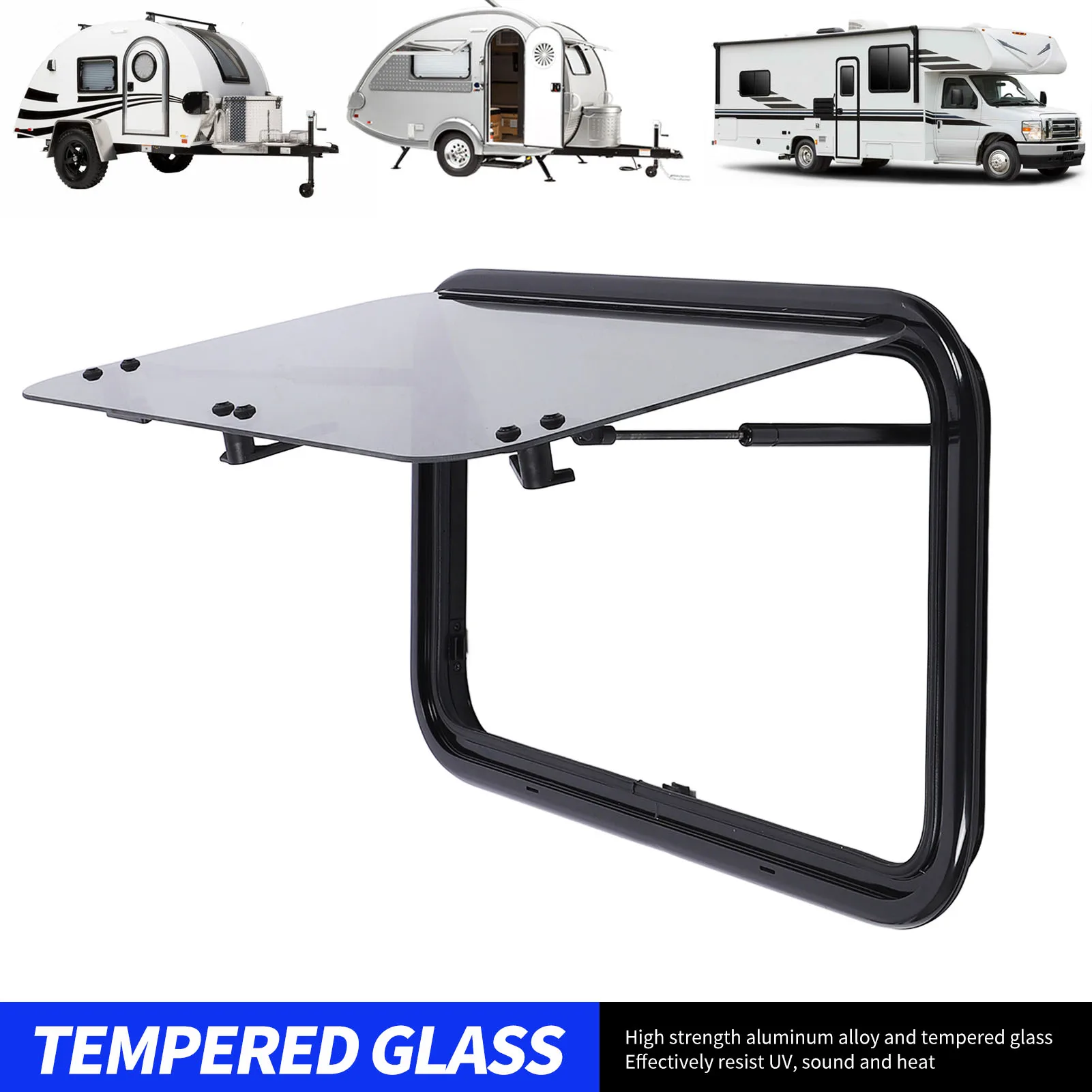 28X16 بوصة RV نافذة إطار من سبائك الألومنيوم الزجاج المقسى حجب الشمس مع قضيب دعم هيدروليكي للمقطورة متنقل #6