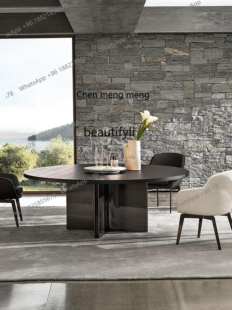 E153 Minimalist Italian style, natural marble dining table, large flat-floor villa customization