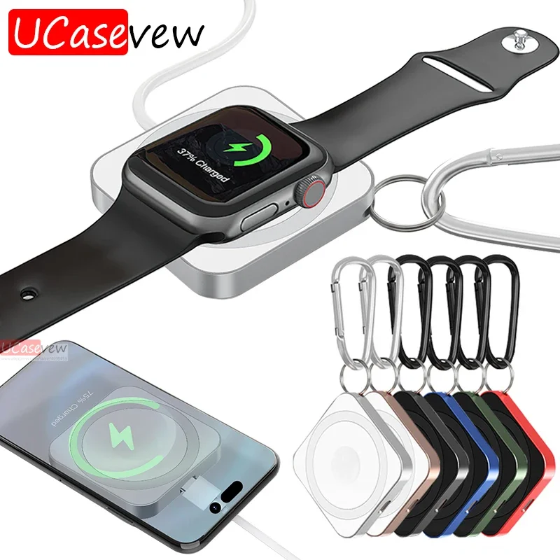 

Магнитное зарядное устройство адаптер зарядная станция с карабином iOS быстрое зарядное устройство Type-C для Apple Watch 8 7 iPhone 15 14 13 12