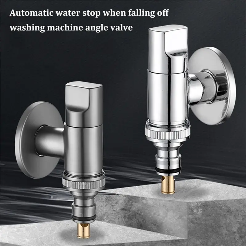 Automatic Faucet Water Stop Valve All-Copper Universal 4/6 Points For Washing Machine Replacement Part Grey-A68E