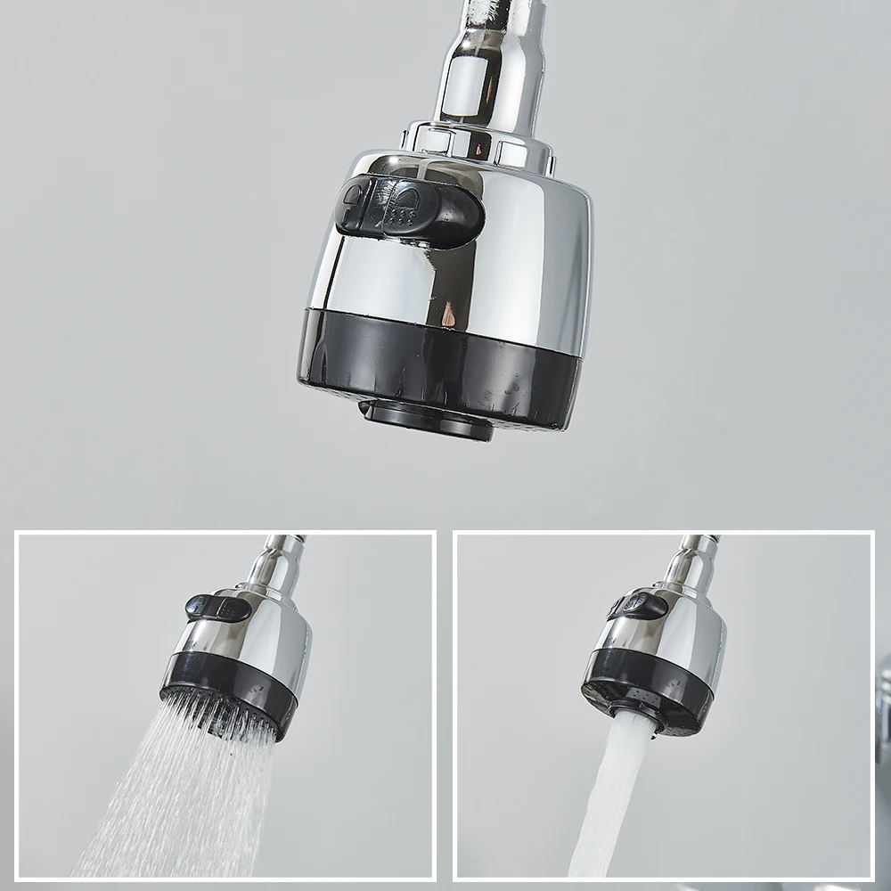 الكروم الحائط ثقب مزدوج صنبور المطبخ خالية من الرصاص الماء الساخن البارد صنبور حوض خلاط تيار رذاذ الفوار 360 دوران أنبوب مرن #5