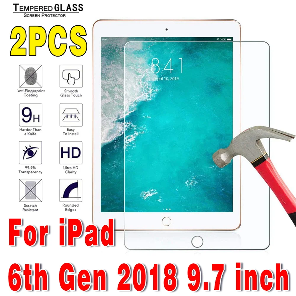 2Pcs 태블릿 강화 유리 화면 보호기 커버 애플 IPad 6 세대 9.7 인치 A1893 A1954 HD 0.3mm 강화 된 보호 필름