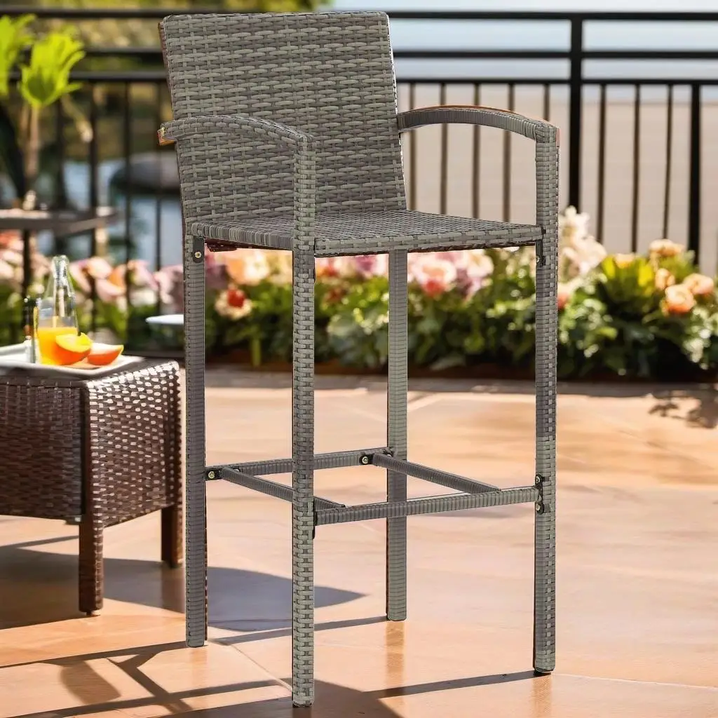 5-Piece Gray Patio Bar Set - Solid Acacia Wood and Durable Poly Rattan Furniture