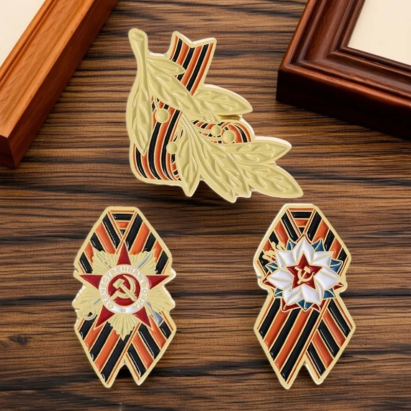 St George Ribbon Soviet Medal Brooch, Vintage Military Lapel Pin Badge for Suit Jacket Coat, Gift