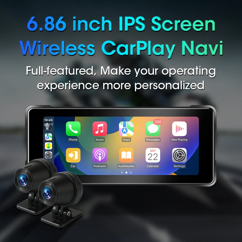 Jansite 6.86 "2K دراجة نارية DVR 1440P داش كام IPS شاشة مسجل Carplay أندرويد السيارات عدسة مزدوجة موتو كاميرا خوذة بلوتوث