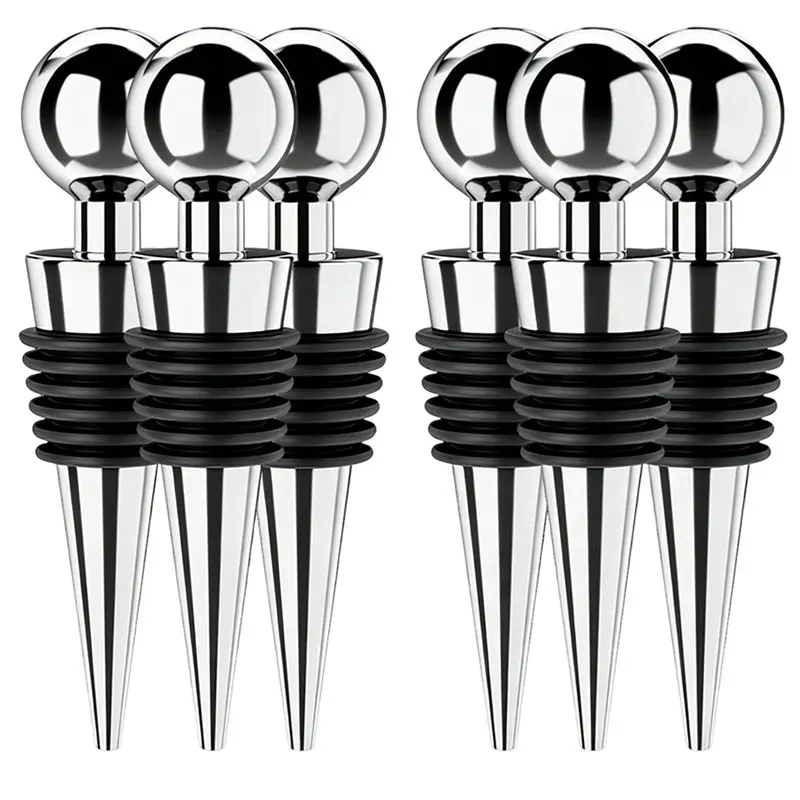 DT19-Silicone Reusable For Wine Corks Leak Proof- 6 Pack For Wine Stoppers For Wine Bottles With Vacuum Seal Silver