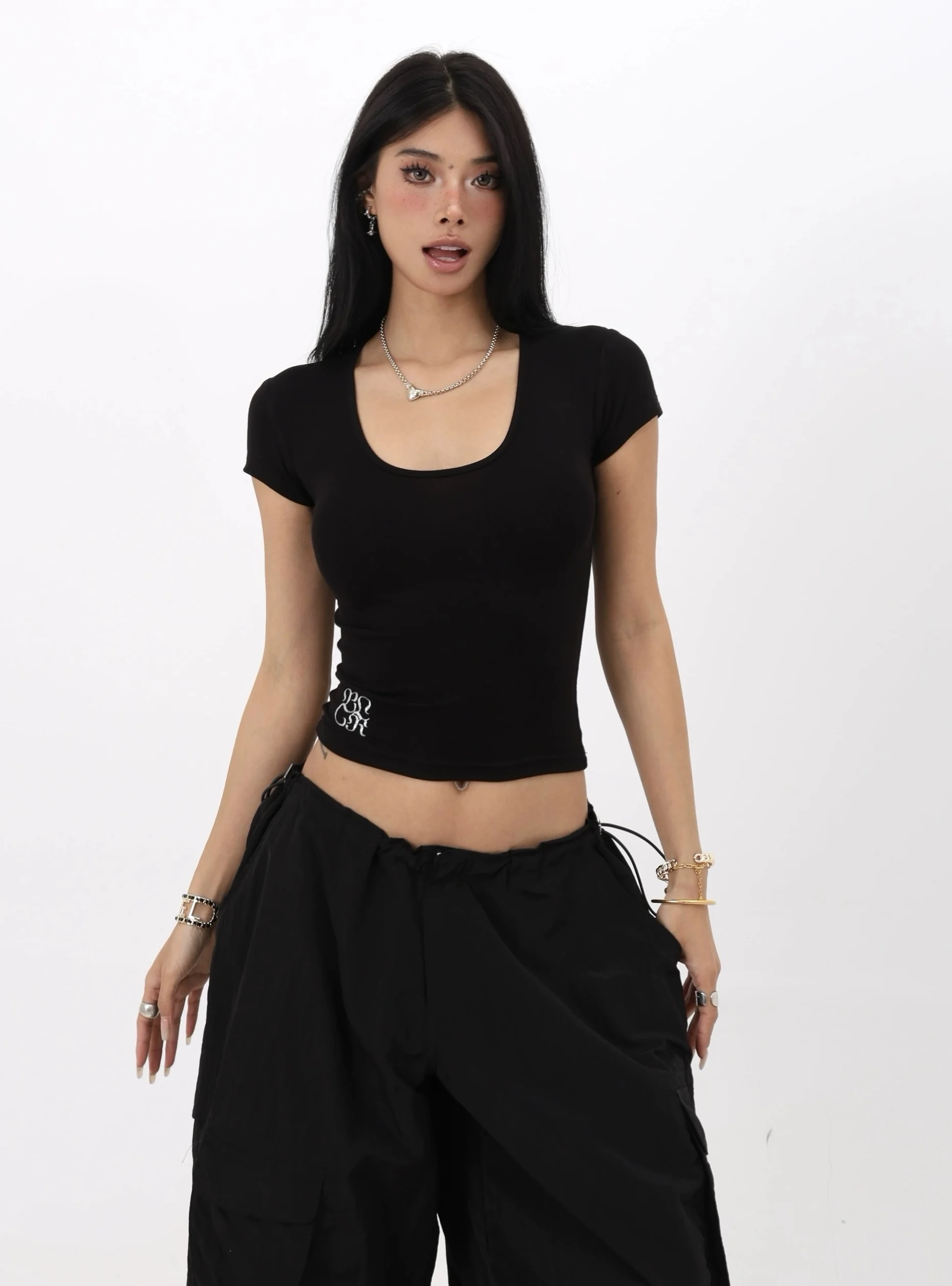 Slim Fit Short Sleeve U-Neck Jazz Dance T-Shirt Women's Summer Design Sensation Slimming Innerwear Outerwear Short Top
