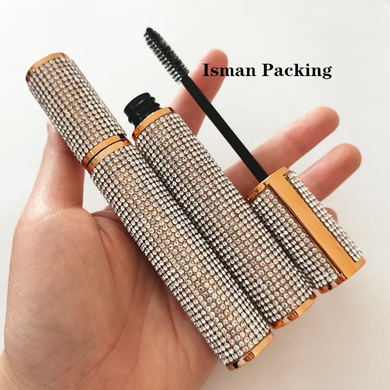 50Pcs Luxury full bling glitter rhinestone empty cosmetic mascara container eyeliner bottle makeup packaging tube with brush 6ml