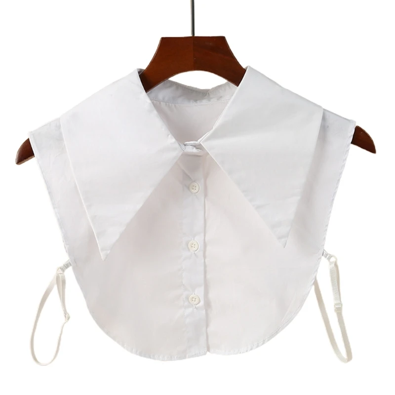 

Preppy White Half Shirt for Women Girl Detachable Blouse Pointed Lapel Fake Faux Collar Layering Button Down Crop Top