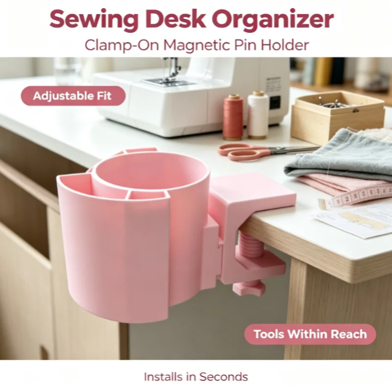 Adjustable Magnetic Pin Holder Multi‑Compartment Sewing Supplies Storage Basket Desk Side Clip‑on Container