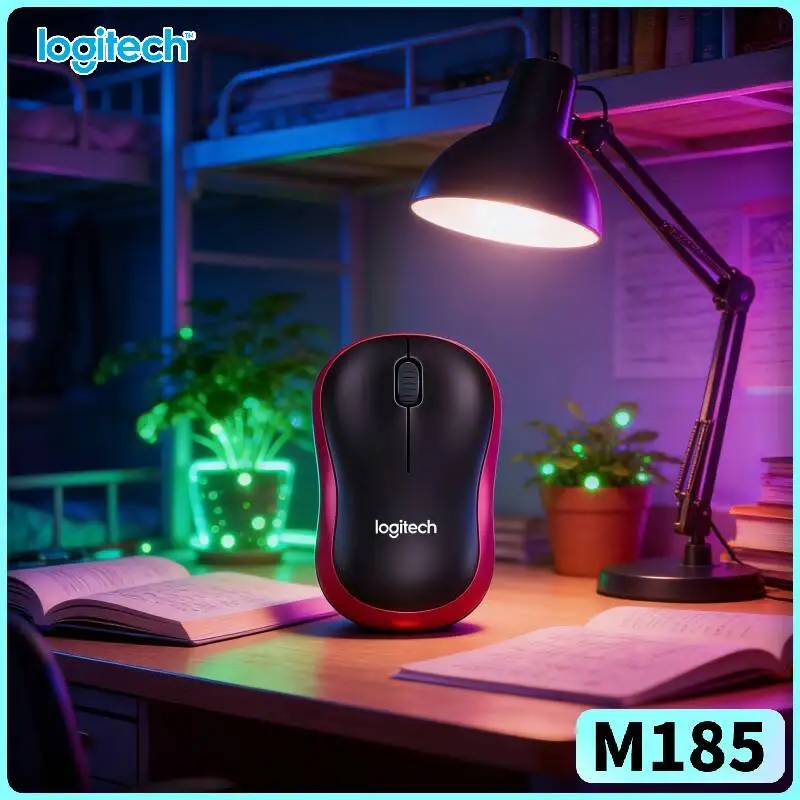 Logitech M185 Comfort-Grip Mouse 1000 DPI Optical Sensor 10m Range 12-Month Battery Auto-Sleep Energy-Saving Tool