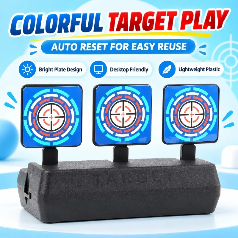 Portable Hobby Entertainment Target Kit, 3‑Plate Auto‑Reset Plastic Practice Game Prop for Backyard