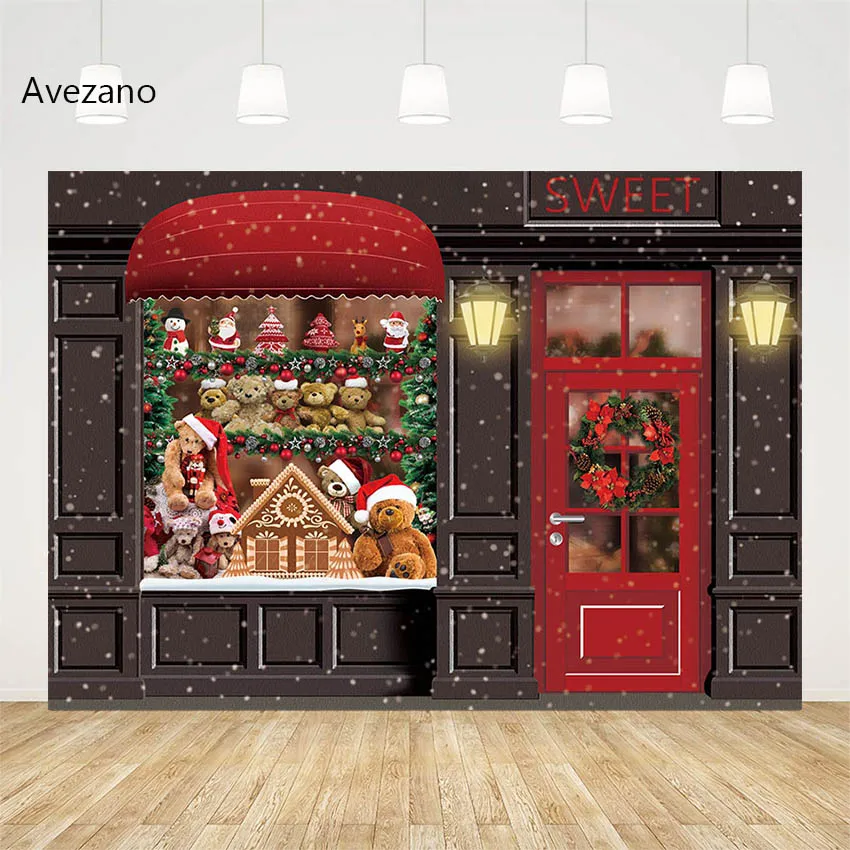 

Christmas Backdrops Wreath Snowflake Toy Bears Sweet Shop Kids Portrait Decor Background for Photography Photo Studio Photozone