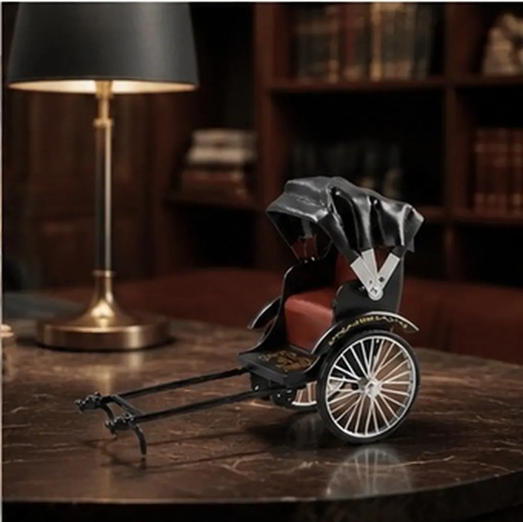 Retro Jinrikisha Vintage Handmade Metal Sculpture Mini Car Desktop Decor Photo Props Retro Figurine