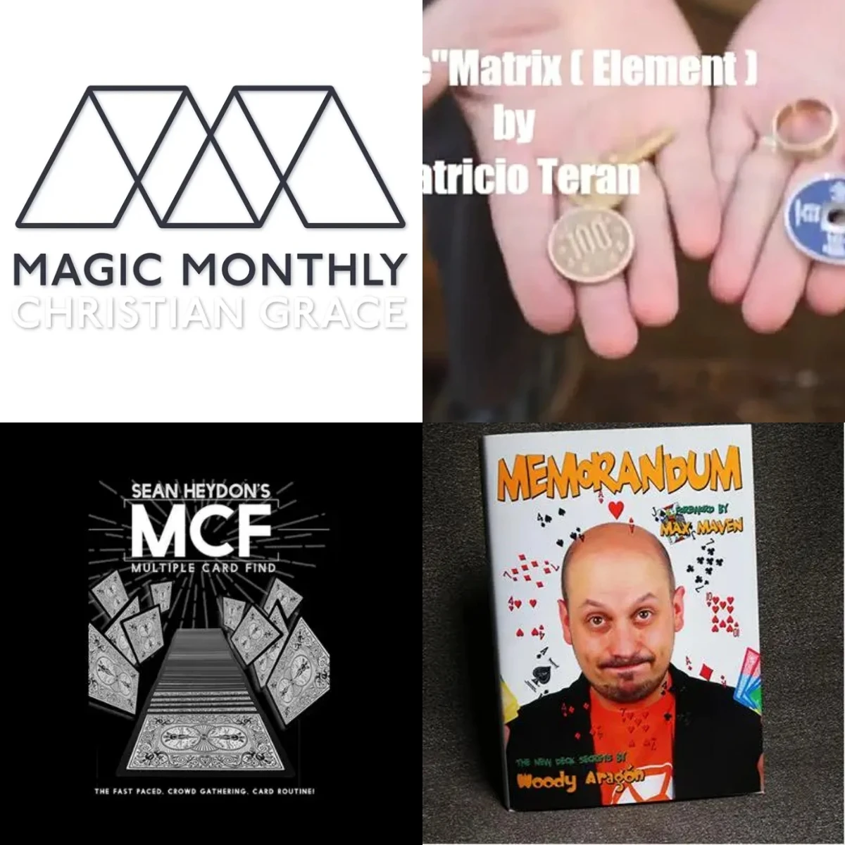 Manifest by Christian Grace，Matrix by Patricio Teran，MCF (Multiple Card Find) by Sean Heydon，Memorandum by Woody Aragon-magic