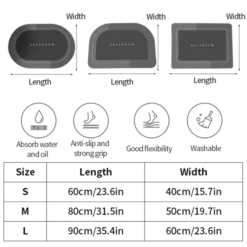 초흡수성 샤워 목욕 매트, 욕실 미끄럼 방지 카펫 러그, 간단한 주방 입구, 부드러운 문짝, 욕조 측면 목욕 매트, 가정 장식