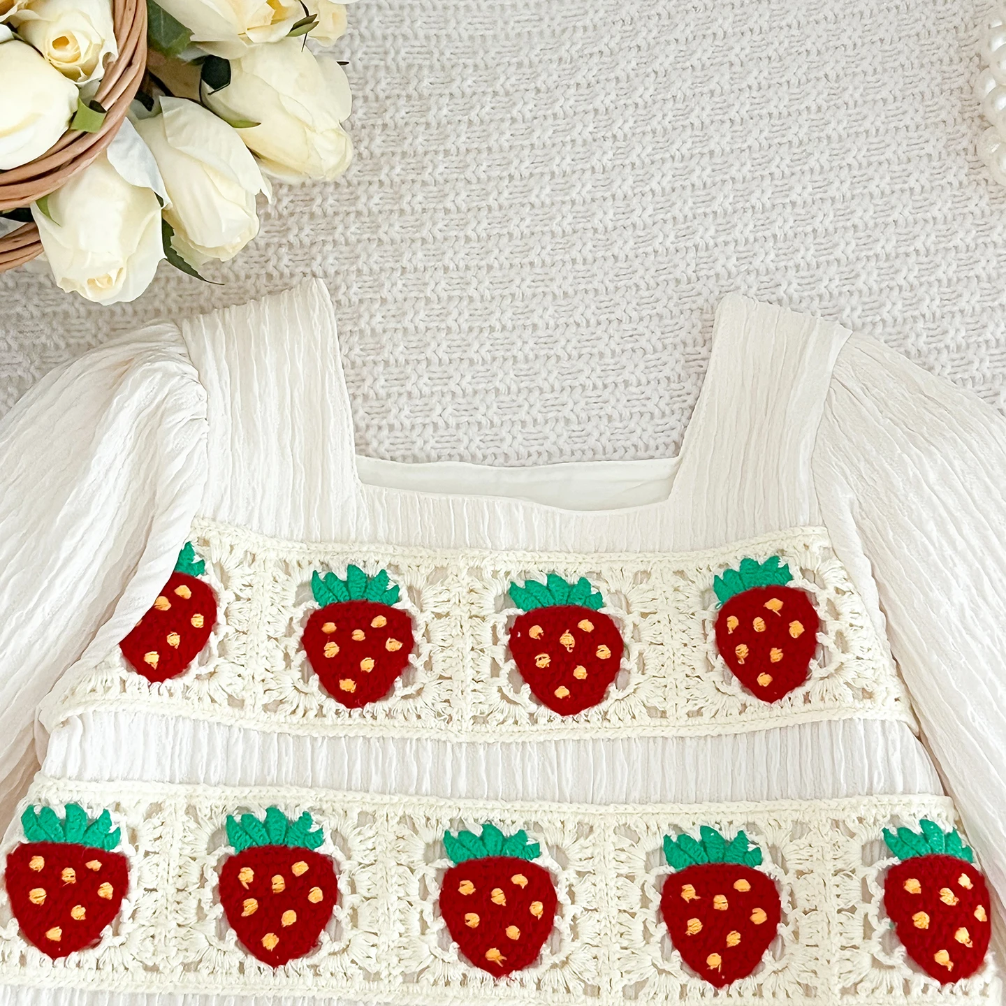 Mädchen-Kleidungssets Herbst Erdbeer-Gouhua Langärmliges Rüschenoberteil Weite Hosen 2-teiliges Kinderkleidungs-Set – Detail 4