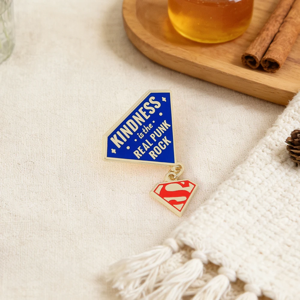 Kindness is the Real Punk Rock Enamel Pin Blue Diamond Brooch with S Shield Logo Dangle Badge Jewelry Gift for Friends Backpack view 4