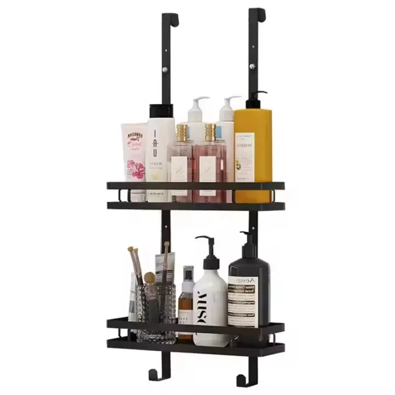 

High quality 2-layer black wall-mounted storage rack bathroom door storage rack wholesale household goods