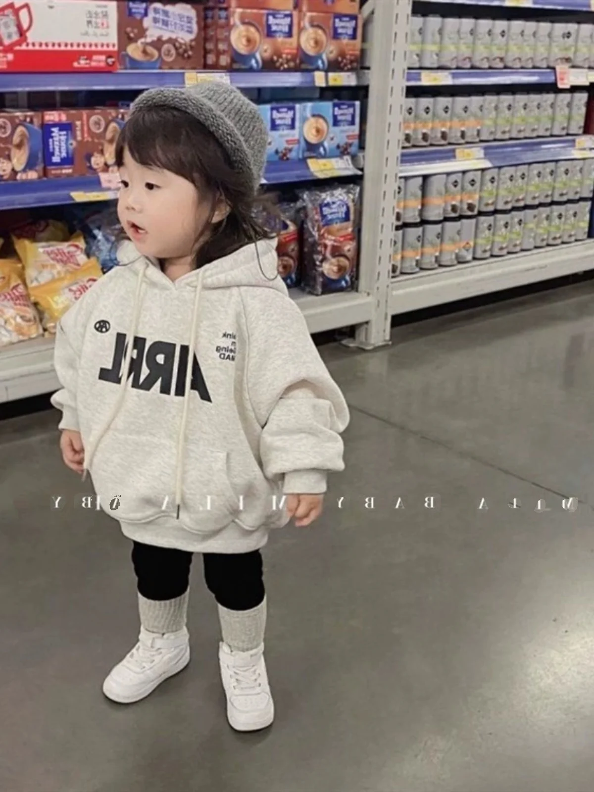 Girls Gray Fleece Sweater Children 2024 New Autumn Winter Collection Fashion Simple Casual Hoodie Top Korean Simple Style