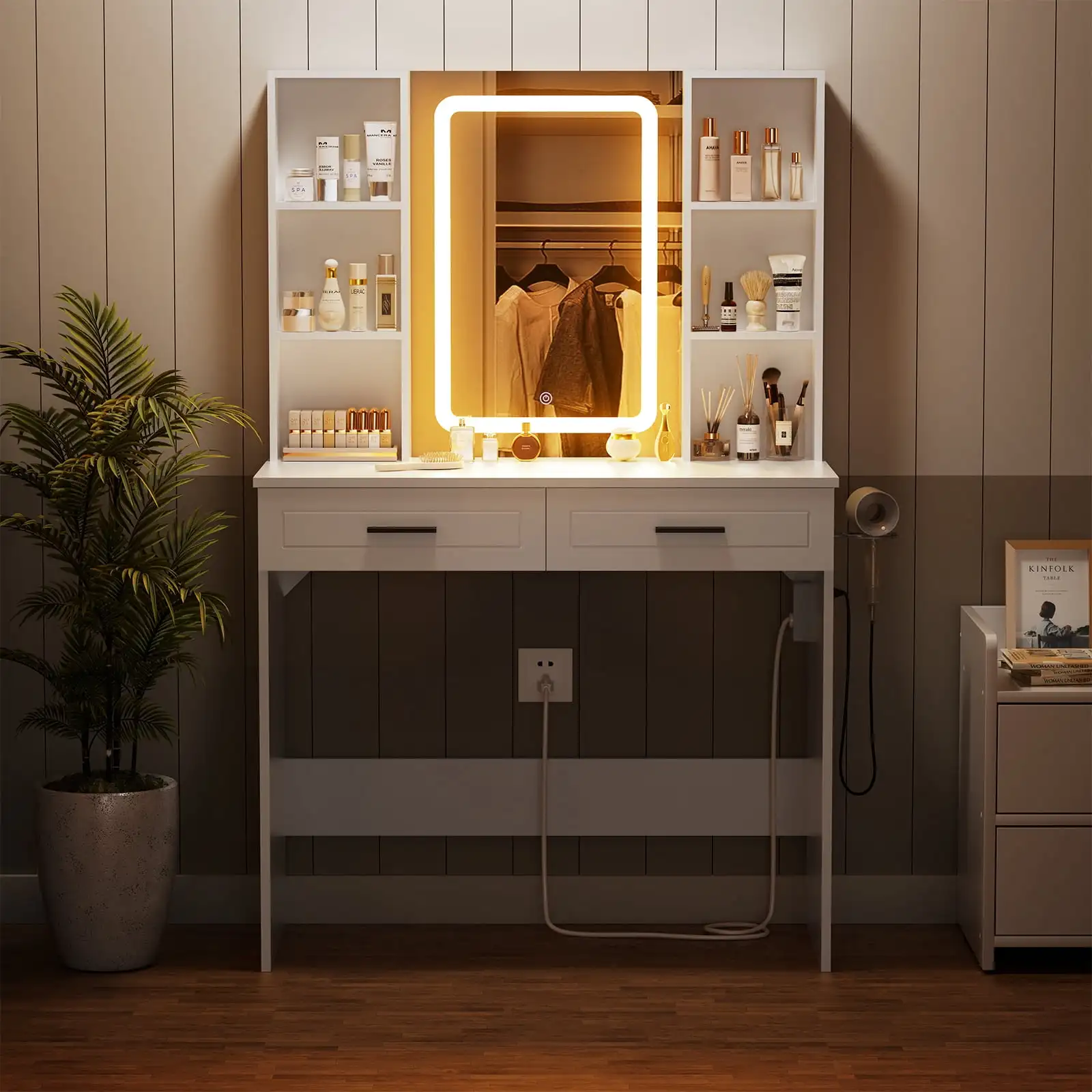 Vanity, make-upijdelheid met LED-verlichte spiegel Vanity Desk met lades Kaptafel met laadstation voor meisjes