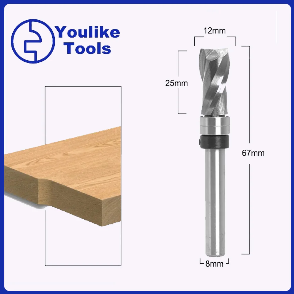 Top Bearing Ultra-Performance Compression Flush Trim Router Bit Mill 8mm Shank Solid Carbide CNC  Bit Spiral Flush Router Tool