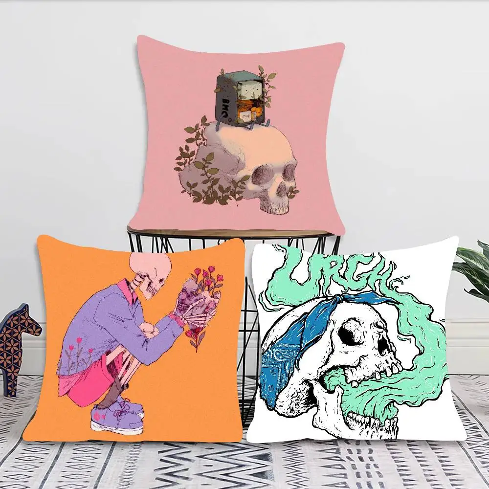 Terrifying Skull Flower Simplicity Pillow Case Fashion Square Pillowcase Bedroom Sofa Room Ins Decoration Leisure