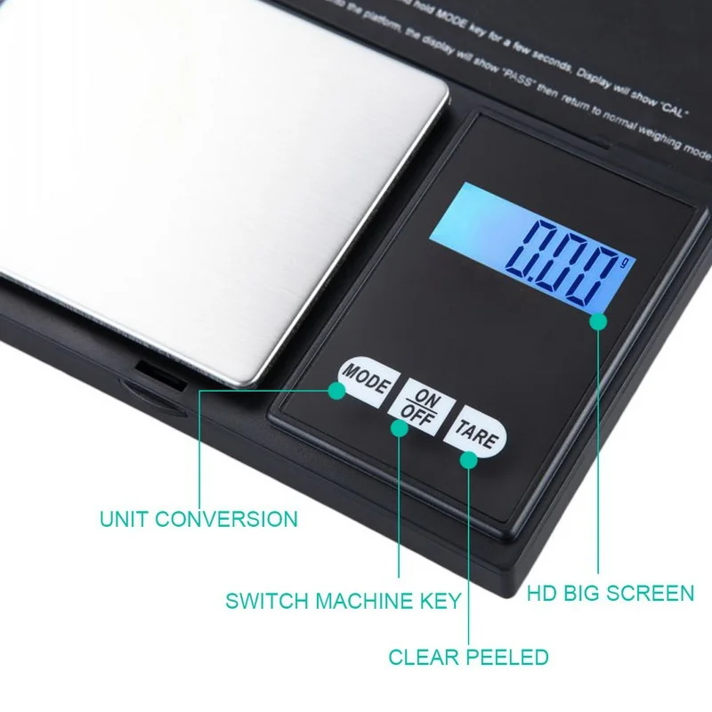 Digital Scale Mini Jewelry Weight LCD Pocket Weighting Tool, High Precision, 0.1g, 0.01g