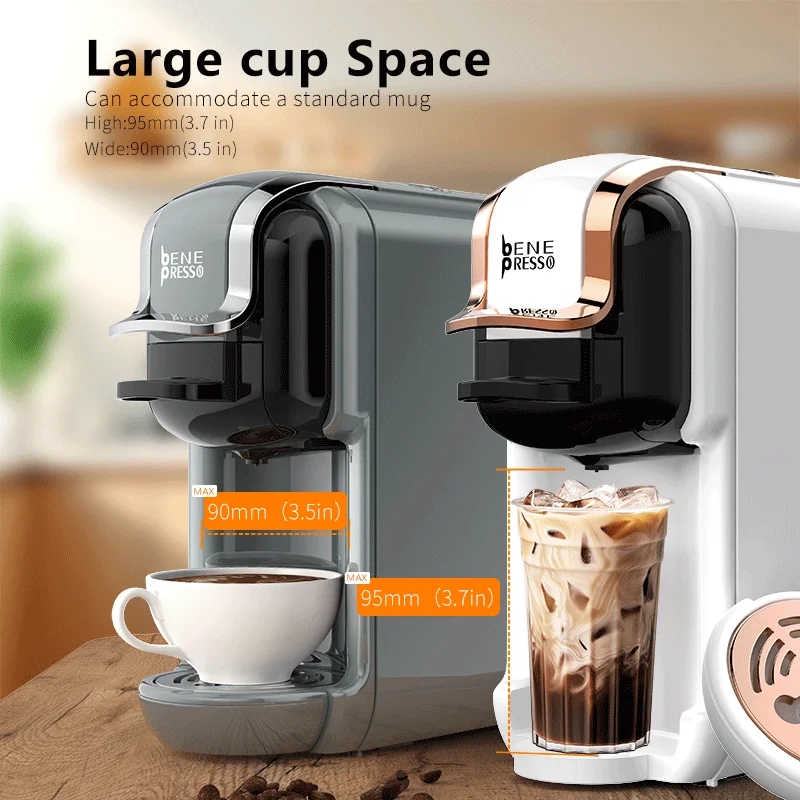 Benepresso 4 in 1 Multiple Capsule Coffee Machine Hot/Cold DG Cappuccino Nes Capsule ESE Pod Cafeteria 20Bar B2A