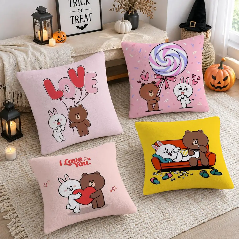 Cartoon B-Brown Bear and Cony Cushion Cover Soft Plush Cushion Case Throw Pillowcase Cozy Home Sofa Bed Living Room Decor