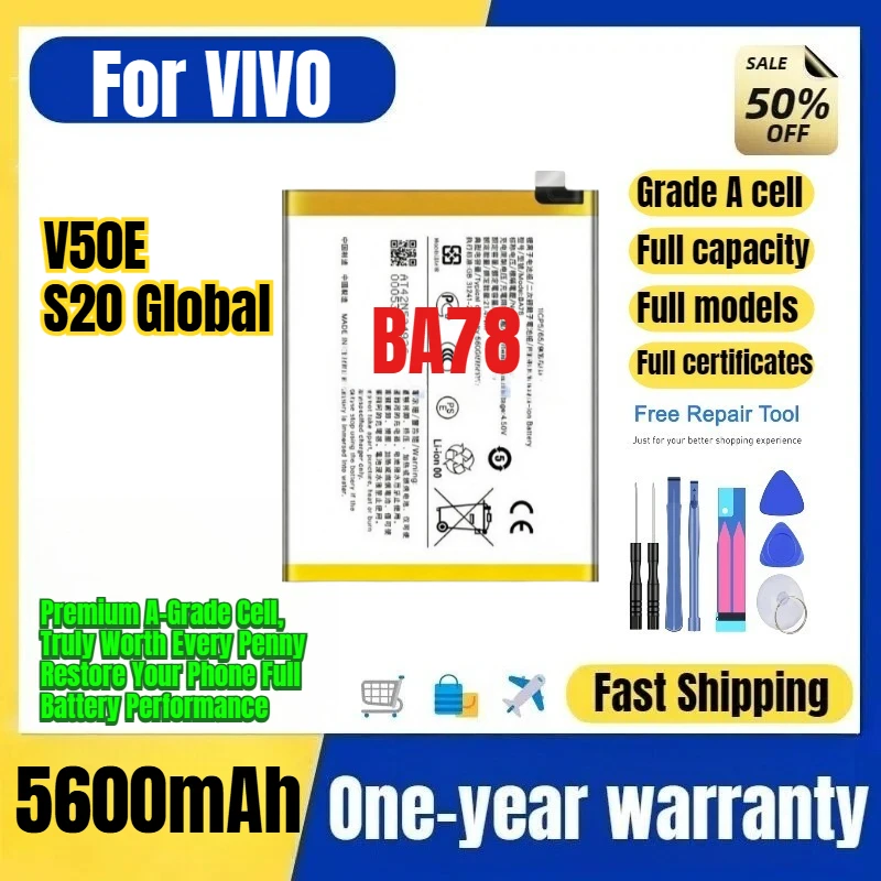 BA78 for VIVO V50E/S20 Global Phone Battery 0 Cycle High Quality Capacity Battery Replacement Bateria Grade A Cell with Tools