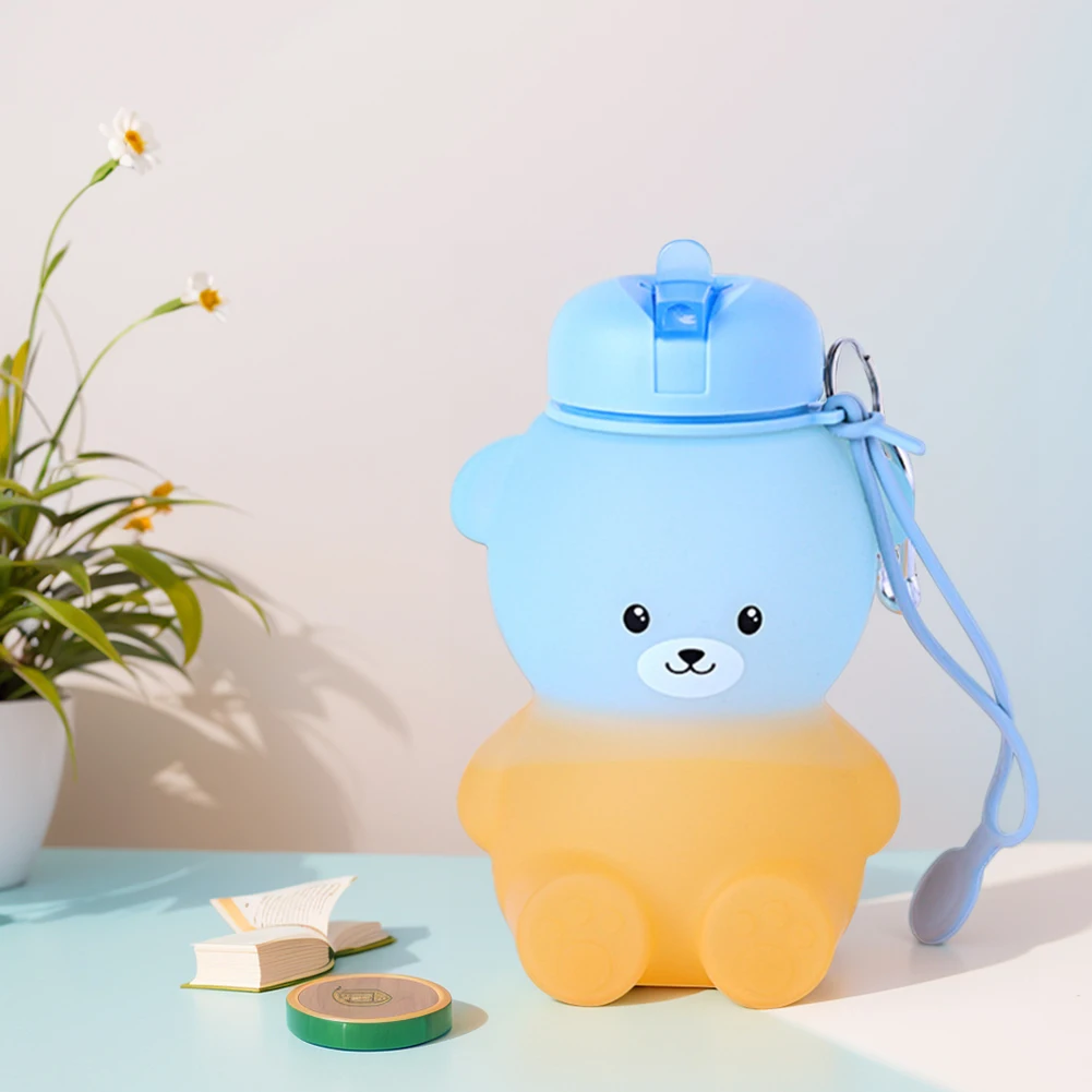 600ml Gradient Bear Water Cup with Handle Cute Bear Water Bottle Large Capacity Foldable Drinking Cup for Backpacking Camping