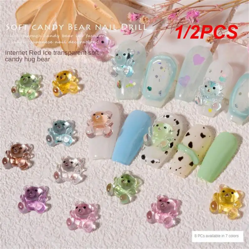 1/2PCS Cartoon Bear Fine Glass Lasting Natural Shiny Popular Nail Art Handmade Manicure Diamonds Wear-resistant High Quality