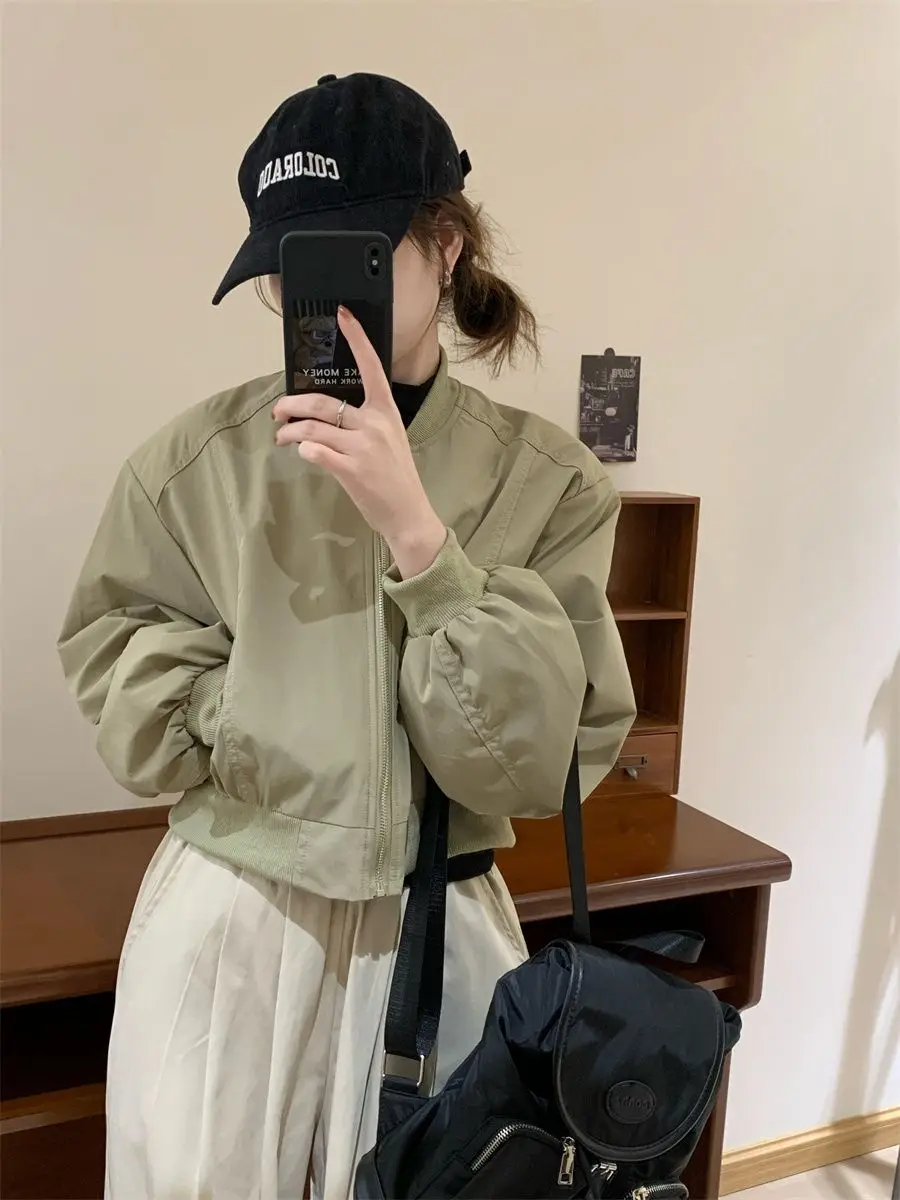 

American Sle Retro Baseball Jaet Women's Casual Loose Multi-Purpose Small Size Spring Autumn New Sle Top irt