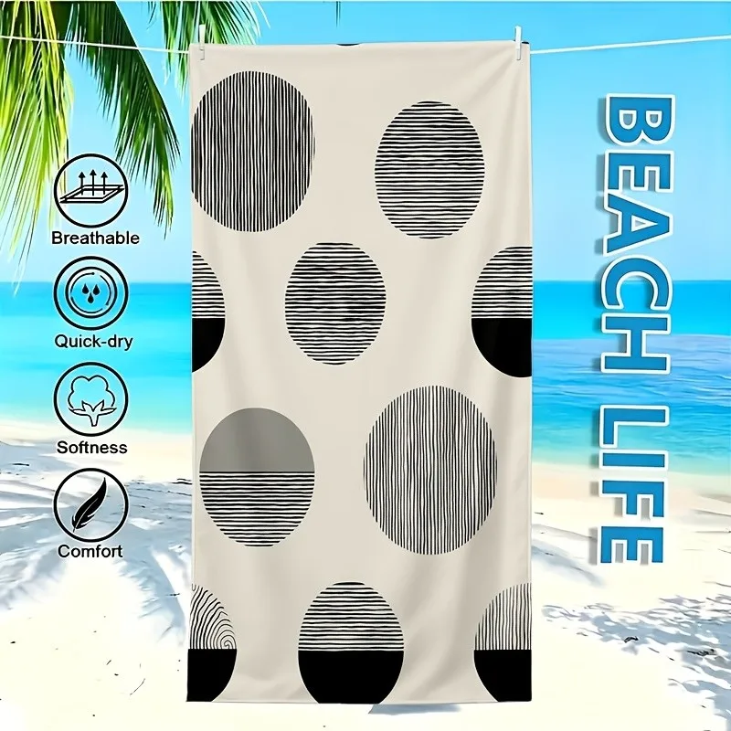 Black White Striped Circle Geometric Print Beach Towel Multiple Sizes For Minimalist Modern Summer Seaside Swimming Towel