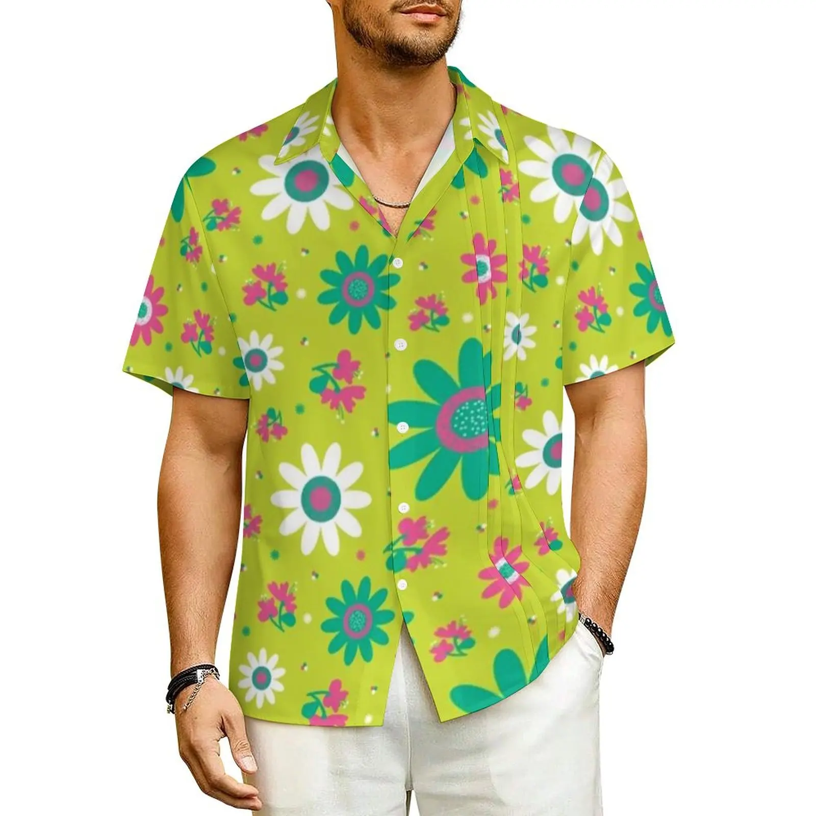 

Hawaiian Shirt Vacation Retro Peace 60s Blouses Sunflower Floral Elegant Casual Shirts Men Short Sleeve Street Plus Size Tops