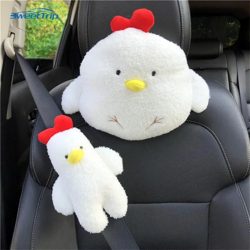 Cartoon Neck Pillow Woman Car Accessory Headrest Seat Belt Shoulder Pad Girl Car Pillow Chicken Neck Cushion Cute Cervical Plush