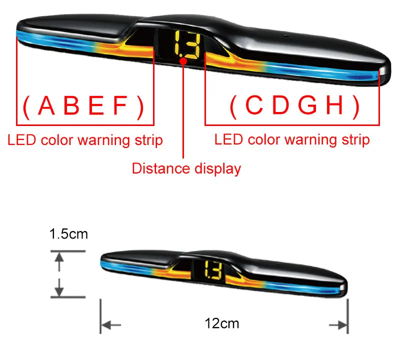 8-Sensor LED-Streifen Parkradar, 5 Sprachoptionen (EN/RU/ES/TR/Beep), 22mm Sensoren & 12-Farben-Display für Sicheres Rückwärtsfahren – Detail 6