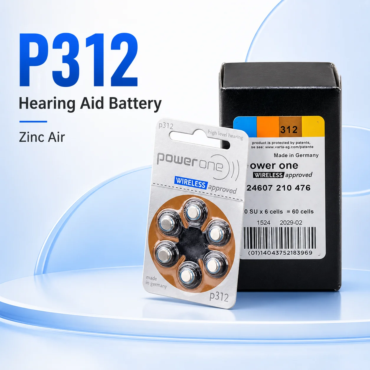 Zinc Air Hearing Aid Battery P312 1.45V Replacement for Hearing Aid Device Mercury Free 60 Cells/Box Pack