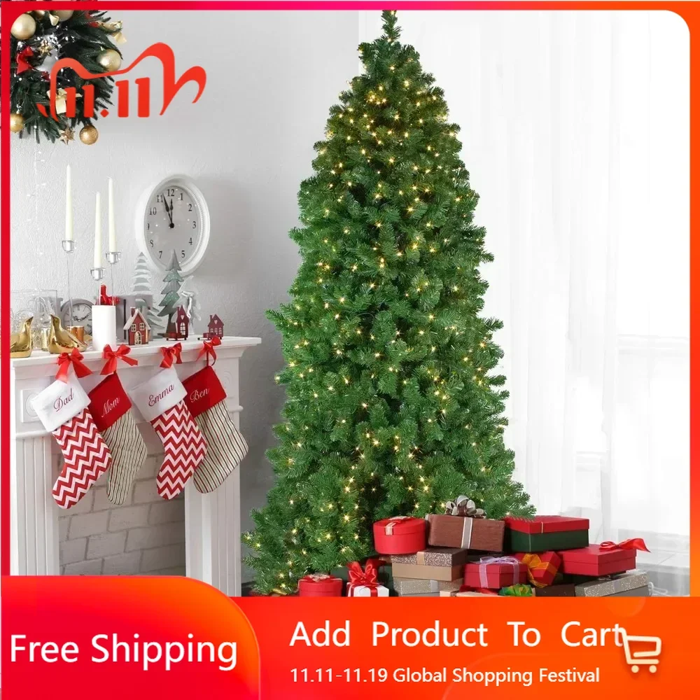 

7.5' Pre-Lit Slim Olympia Pine Artificial Christmas Tree - Warm White Lights,Christmas Trees