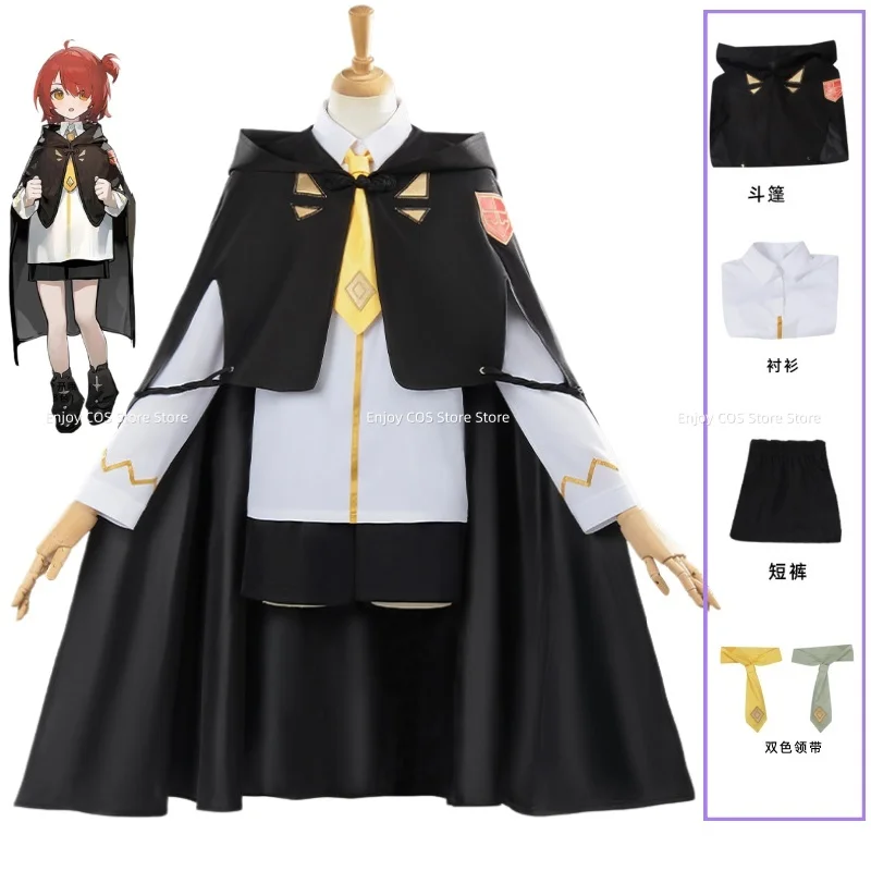 

Anime Game Arknights Lemuen Exusiai Cosplay Costume School Uniform Black Cloak Shorts Shirt Tie Woman Cute Campus Suit