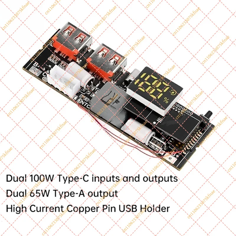 65W/100W Dual USB-C Fast Charging Module | Two-Way PD QC Power Bank Motherboard with VC Flash Charge Tech