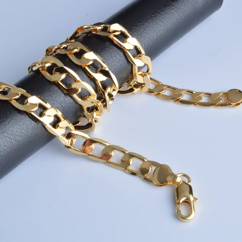 Noble 18K gold Plated Gorgeous 8MM sideways chain Necklace for Men high quality Jewelrys Gifts Hip-hop accessories wedding gifts
