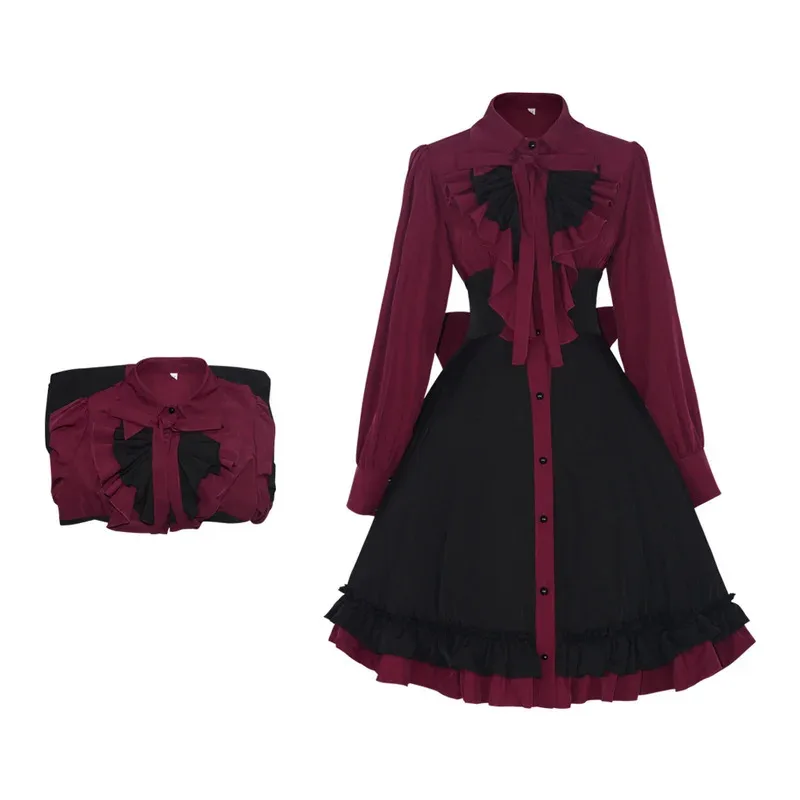 

Vintage Bow Lace-up Medieval Court Style Elegant Layer Ruffles Palace Lolita Dress Victorian Princess Gothic Dresses g14gg.