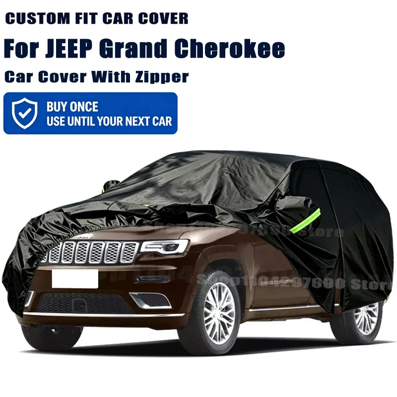 For JEEP Grand Cherokee Outdoor Full Car Cover With Zipper Snow Cover Sunshade Waterproof Dustproof Exterior Protection