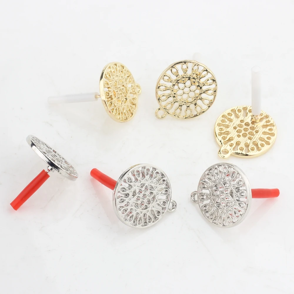 6 sztuk/partia stopu cynku moda okrągłe kwiaty baza kolczyki wisiorek złącze 17mm dla DIY moda kolczyki biżuteria akcesoria — zdjęcie 6