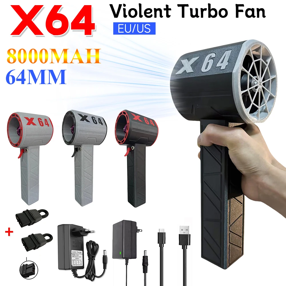 X64 Turbo Jet Fan 64mm Brushless Motor Car Violent Blower Duct Fan 8000mAh Jet Turbo Blower Computer Keyboard Air Blower 1400g