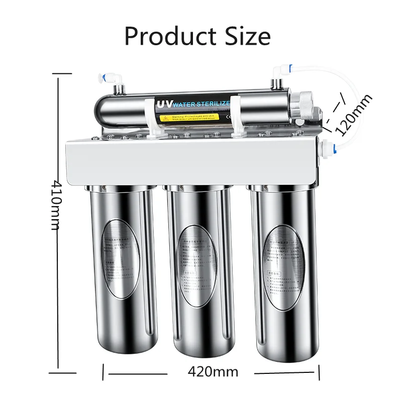 Factory Price UF Water Filters Household 3 Stages 304 Stainless Steel Ultra Filtration Water Purifier With UV Lamp